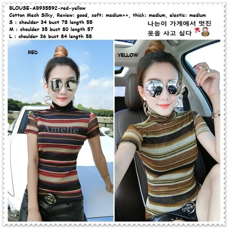 Baju Atasan Turtle Neck Garis Blouse Wanita Korea Import AB935592