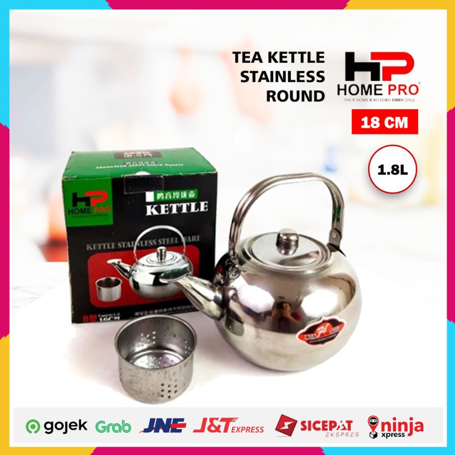 Home Pro Teko Stainless Bulat 18 cm Pemanas Air Teh Kettle 1.8 Ltr