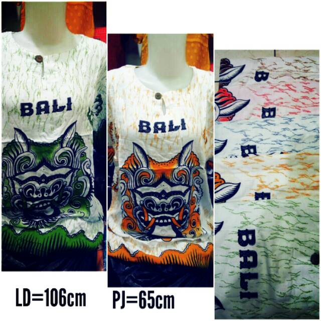 Terkini Baju Bali Unisex Motif Barong Dasar Putih Corak Warna