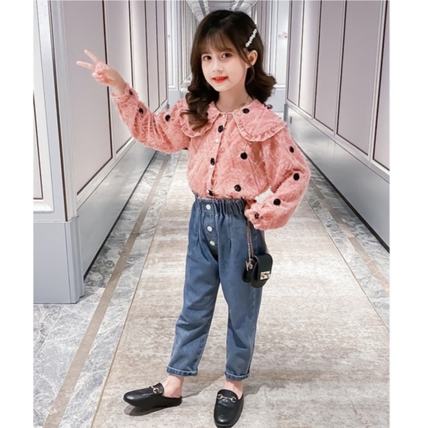 CHUBBI 36 Setelan 2in1 Anak Perempuan Blouse+Jeans Feathery Set