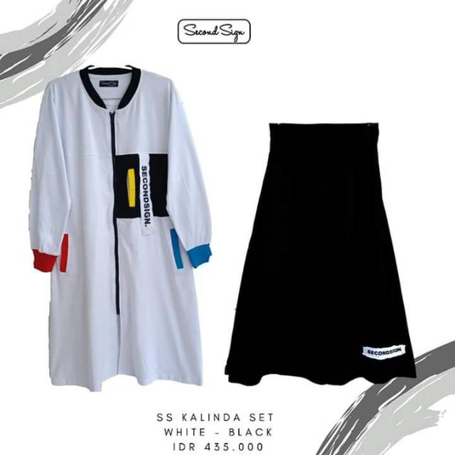 SETELAN TUNIK +ROK Secondsign - SS KALINDA  BY SECOND SIGN /ONE SET ROK HITAM PUTIH CANTIK KEKINIAN