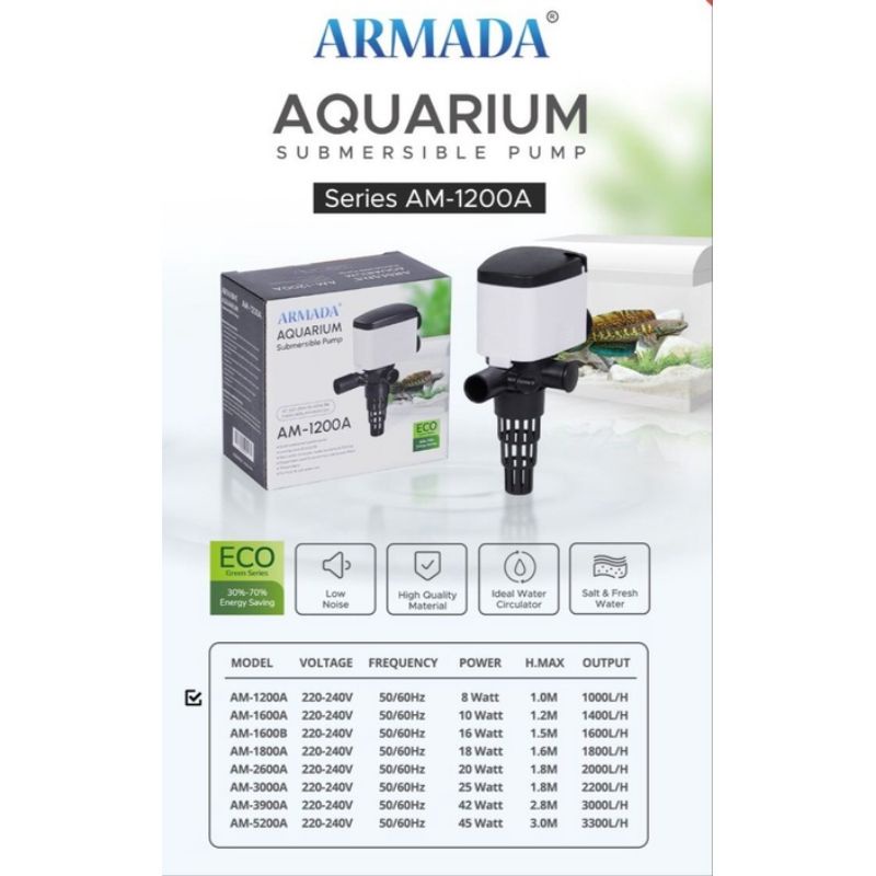 Pompa Aquarium Ginga GA 1200 / Armada AM 1200 Pompa Celup filter aquarium hidroponik