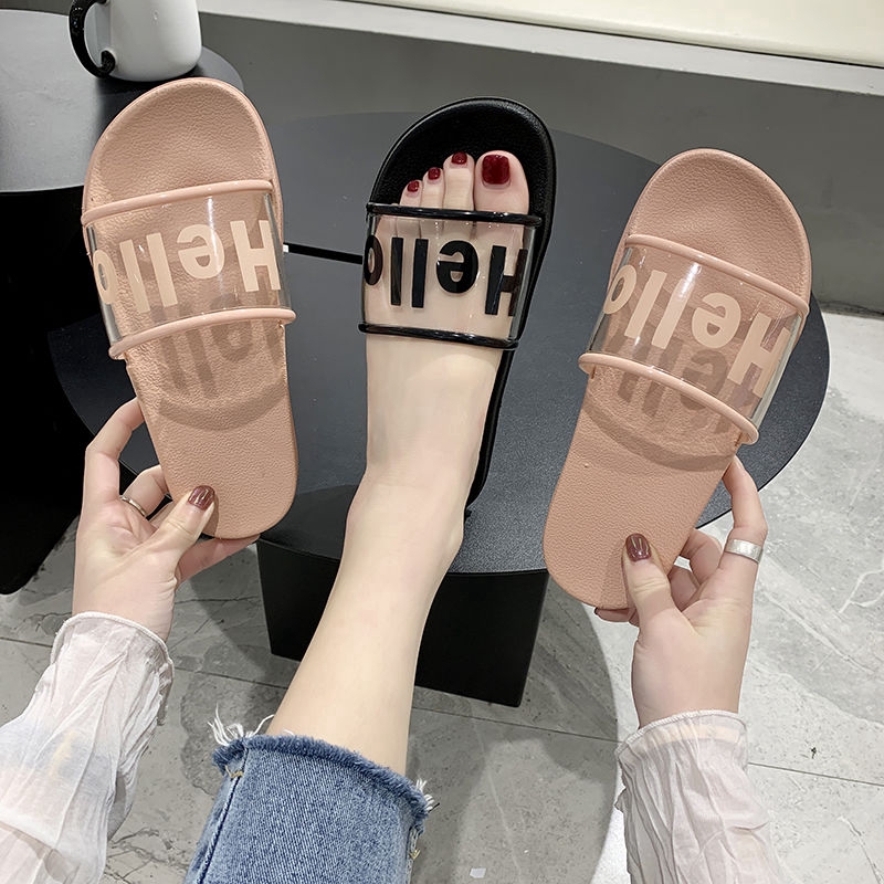  Sandal  Selop  Transparan Motif Tulisan Hello Gaya Korea 