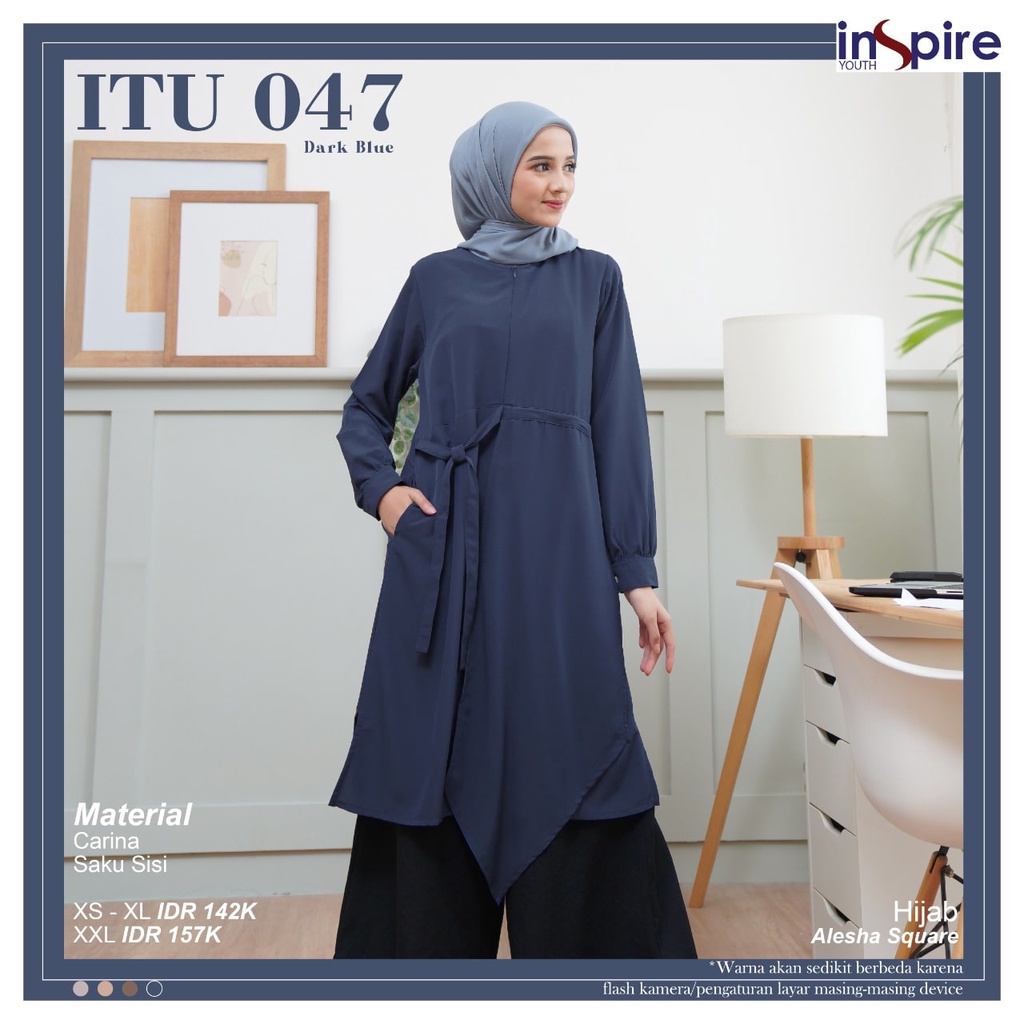 Inspire ITU 47 Tunik Wanita Muslimah Bahan Carina Atasan Wanita Polos Panjang Casual Outfit