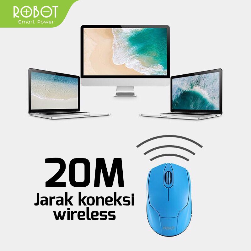 Mouse Wireless ROBOT M310 2.4GHz Silent Optical 1600DPI dengan Receiver USB untuk PC Laptop Original