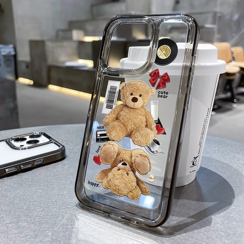 Transparent Soft Case Compatible for IPhone 14 13 12 11 Pro X XR XS Max 6 6S 7 8 Plus Cute Bear Casing TPU Silicone Phone Shockproof Cover