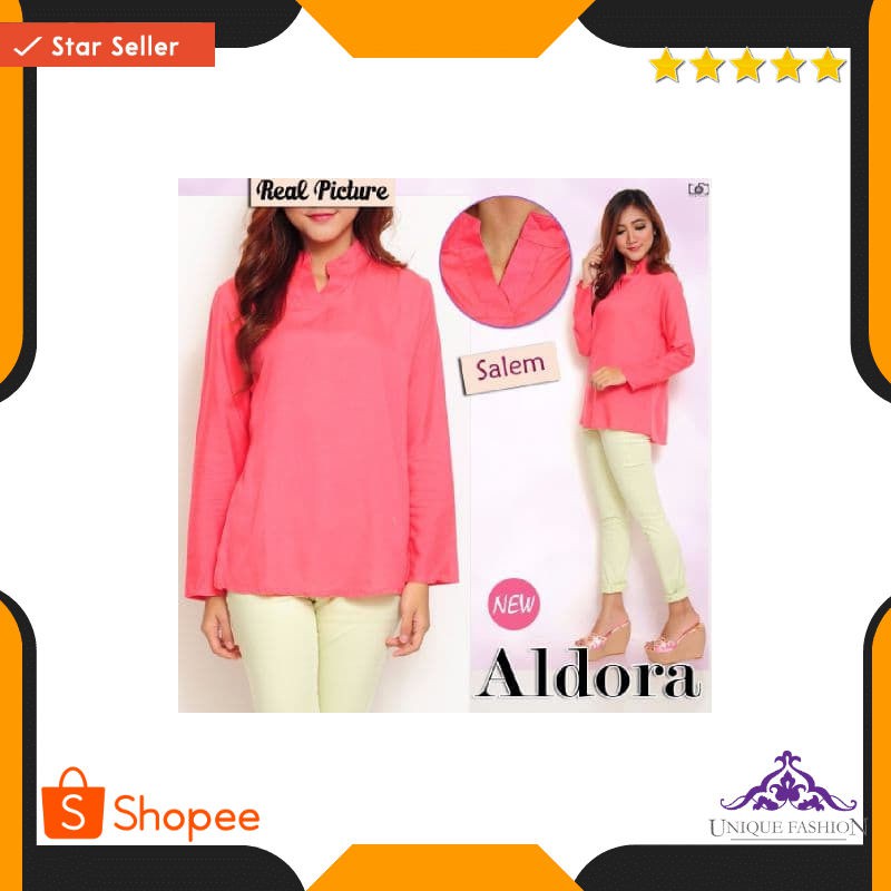Blouse Aldora Sw Pakaian Wanita Blouse Warna Salem Lengan Panjang