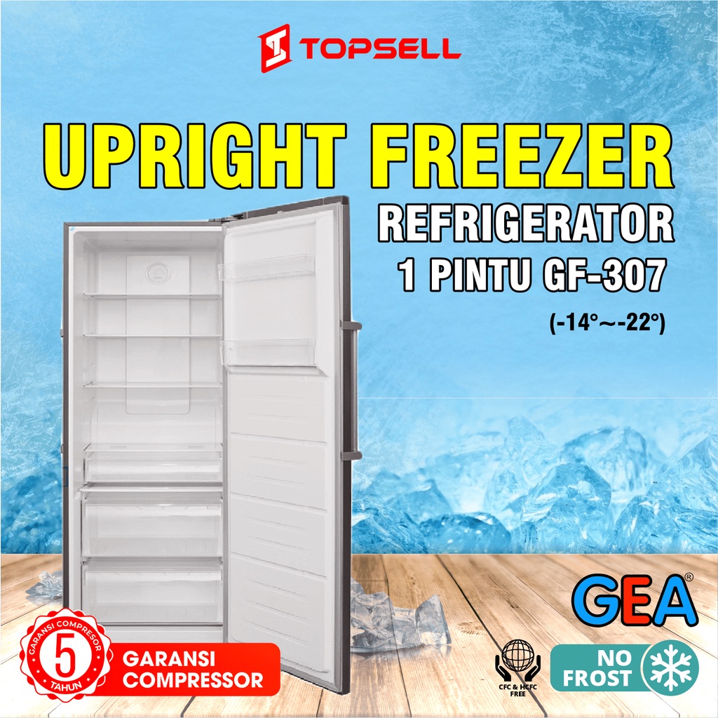 Kulkas Upright Freezer  GEA Tanpa Bunga ES 307 Liter Refrigenerator GF-307 Gratis Ongkir ELC