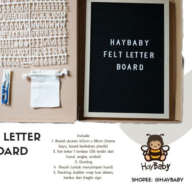 

{ Buruan } HAYBABY FELT LETTER BOARD SET / papan nama bayi murah ❁