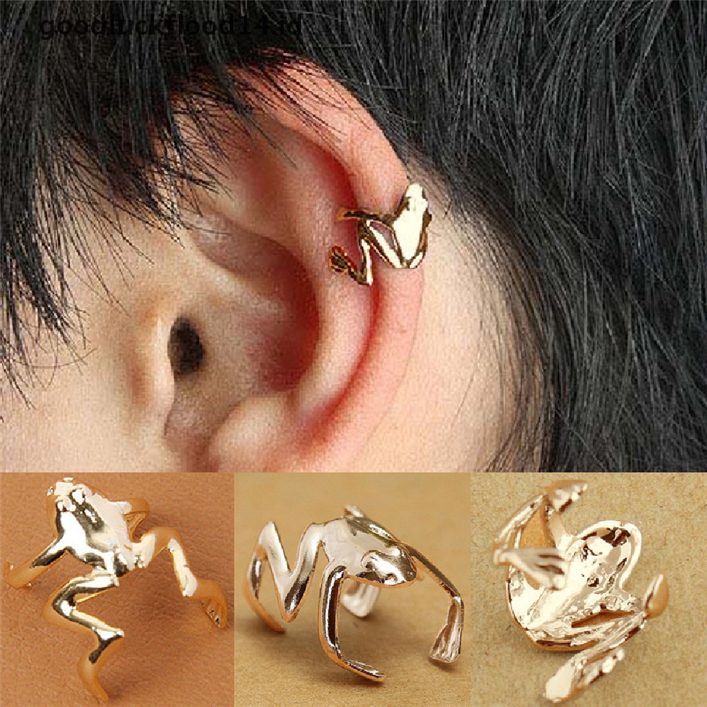 1pc Anting Klip Telinga Lapis Emas Bentuk Katak Gaya Punk Retro