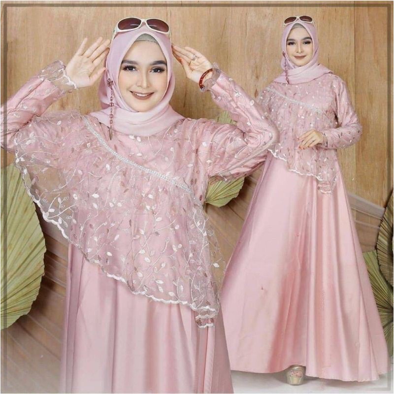 gaun dress atikah / gaun pesta brokat tile