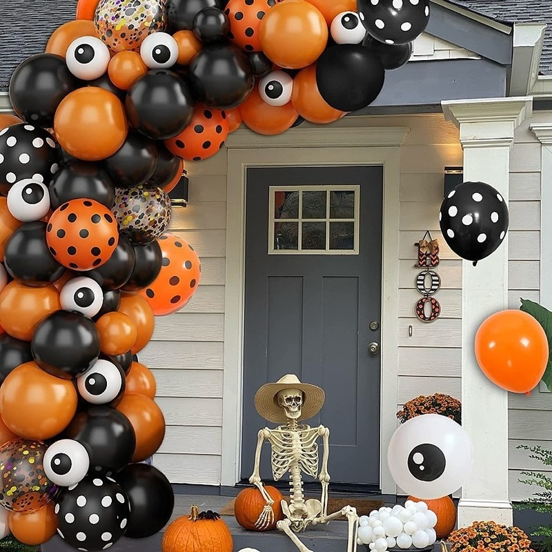 Set Balon Karangan Bunga Desain Kucing Kelelawar Labu Mummy Arch Untuk Dekorasi Pesta Halloween