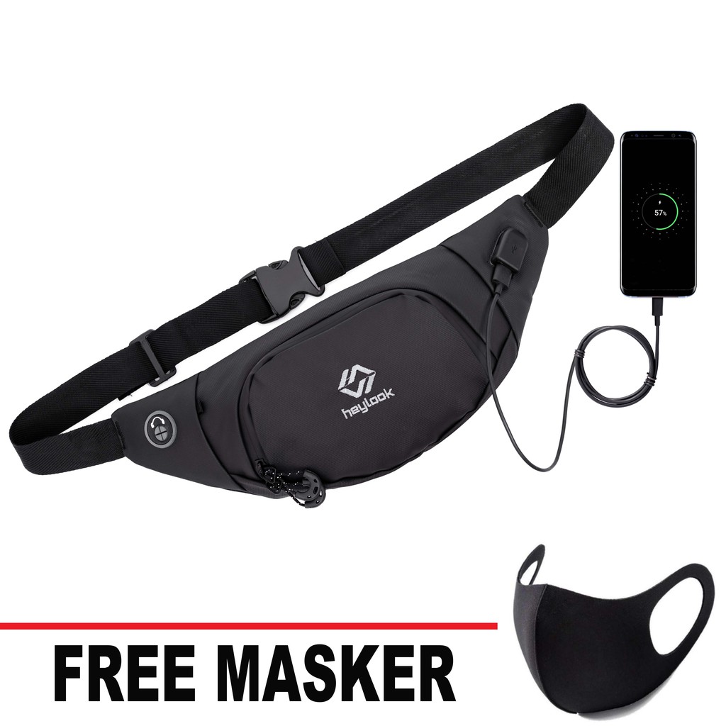 ( FREE MASK ) - TAS SELEMPANG PRIA WATERPROOF WAIST BAG