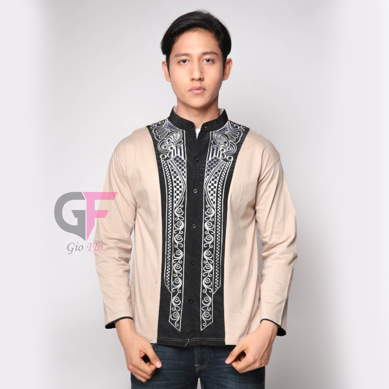 GIOFLO Baju Koko Bordir Lengan Panjang Kekinian Krem / KKL 19