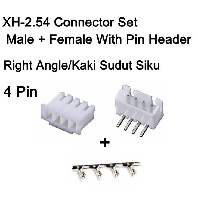 Connector 4P Set XH2.54 Male Female 4Pin PCB kabel kaki Siku L Bengkok