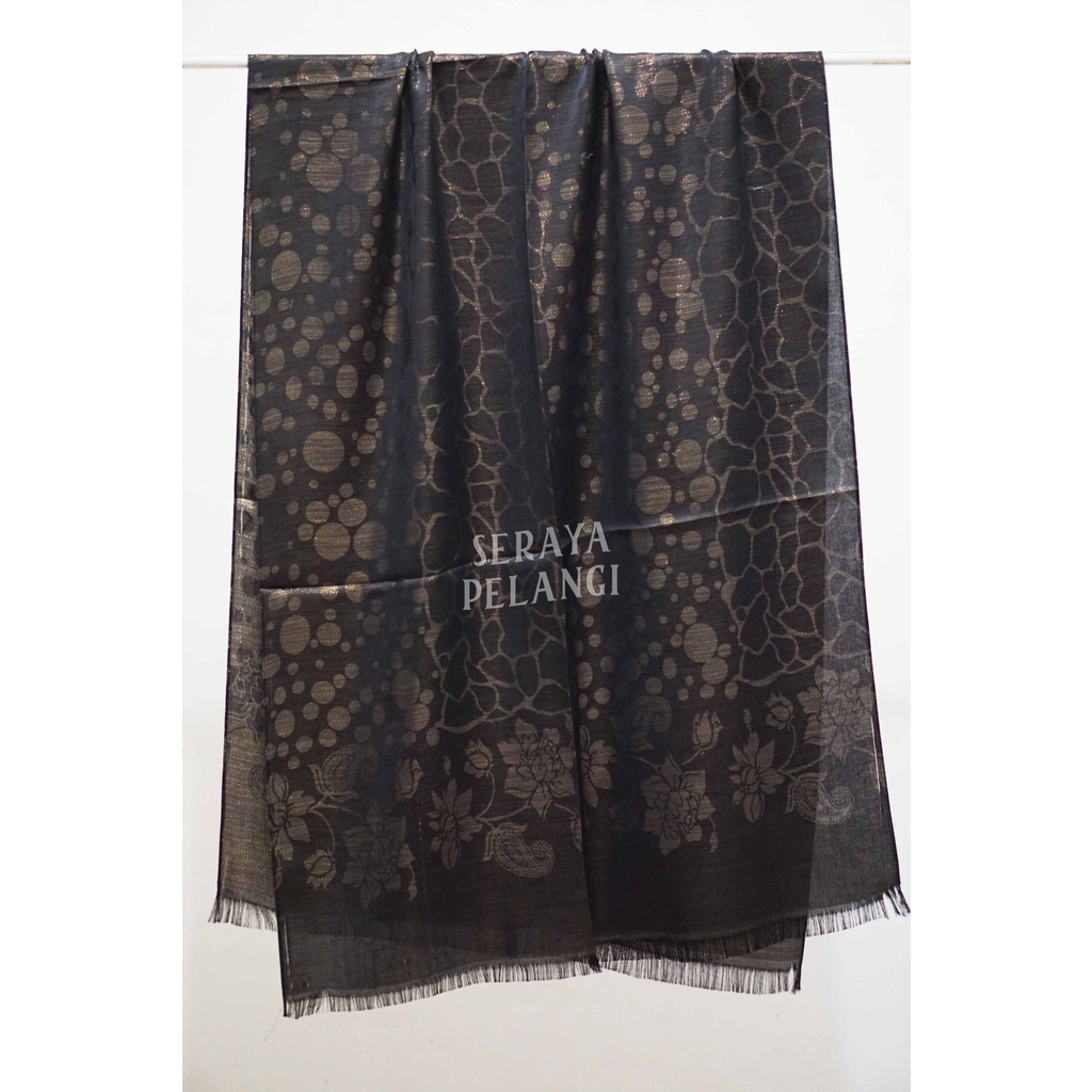 Pashmina Sutra Metalik | Motif Keong/Kembang/Bunga | Selendang | Scarf | Syal | Shawl | Pasmina | Souvenir | Hadiah Ulang Tahun | Birthday Gift | Aksesoris Fashion Wanita | Luxury Scarf | Premium Import Quality | Grosir Murah-9. Hitam