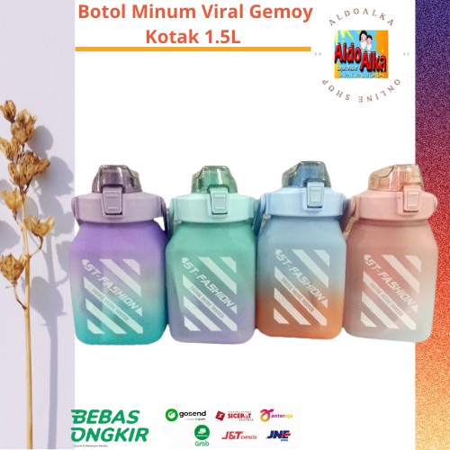 Botol Minum Gemoy Kotak Gradasi Viral 1.5 Liter Free Stiker