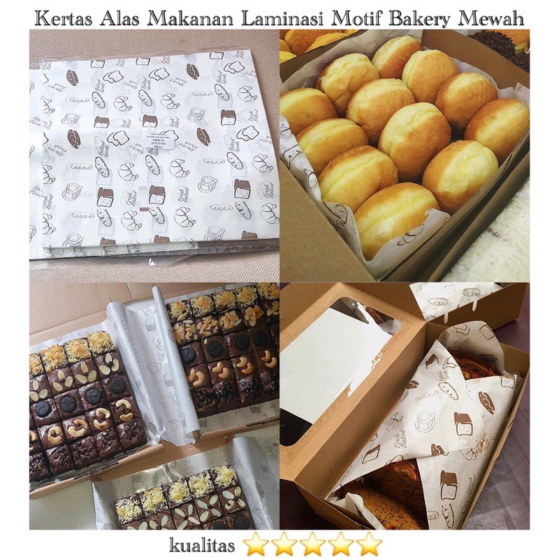 Kertas Alas Laminasi utk makanan / Kue / Roti / brownies motif Bakery uk 30x30 /25x27.5 /20x20