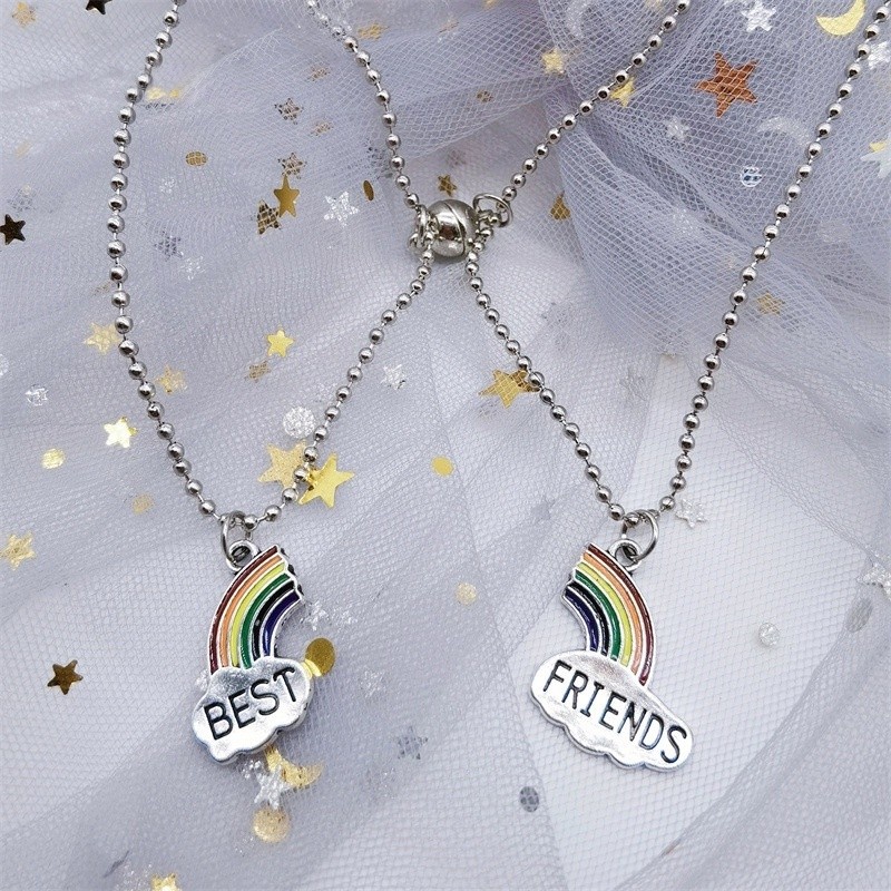 (2pcs) Kalung Couple Magnet Bestfriend Rainbow Karakter lucu pelangi