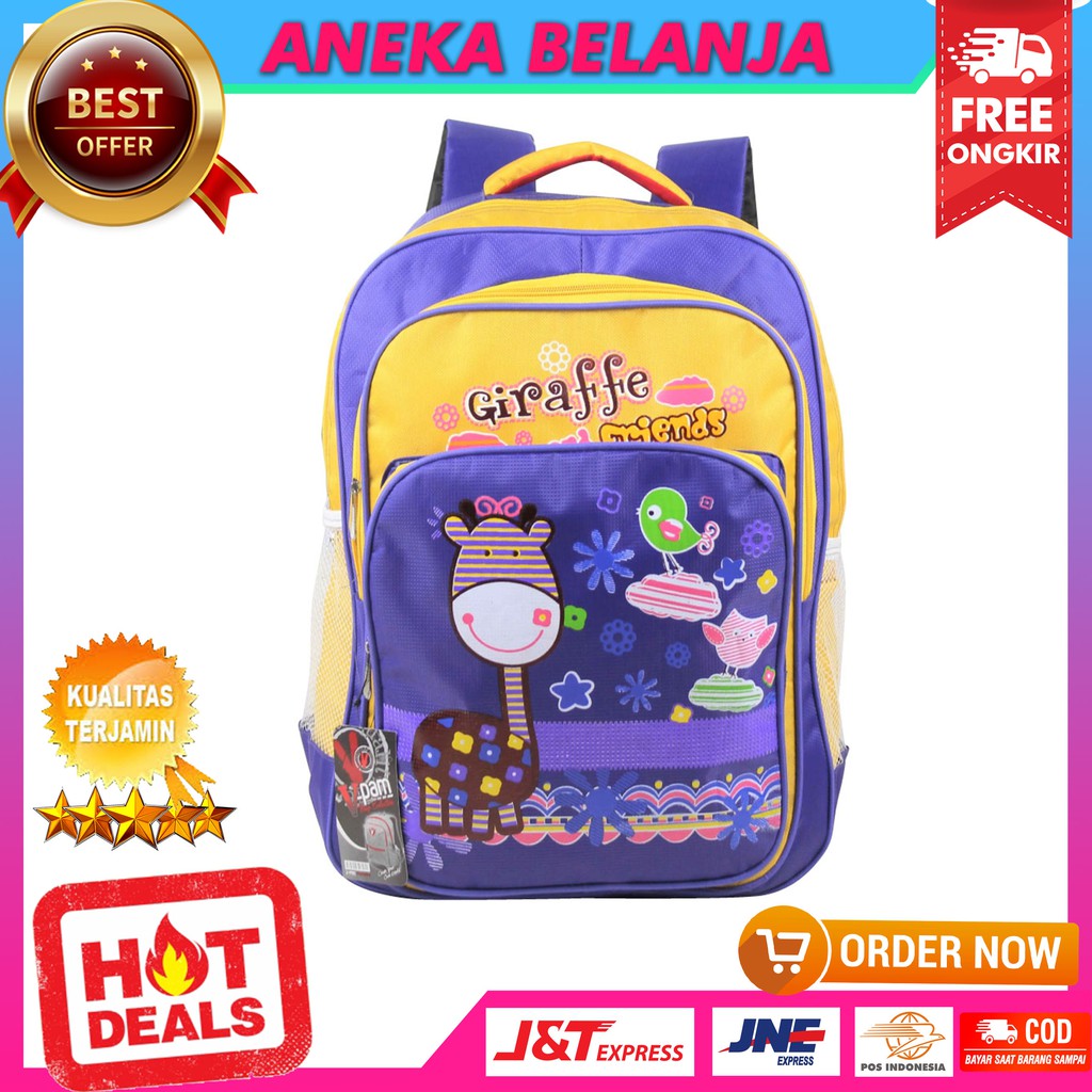 Ready Stock Tas Ransel Anak Perempuan Giraffe Gambar Kartun Lucu Keren Tas Sekolah PAUS TK SD Trendy