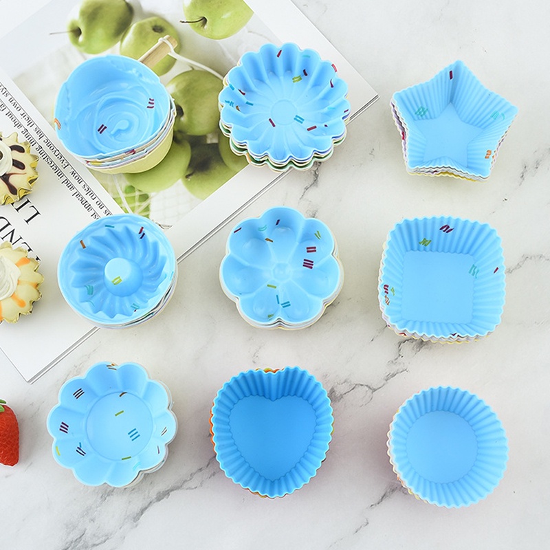 5 Pcs Cetakan Kue Muffin Cupcake Bentuk Bulat Hati Kotak 3D Bahan Silikon