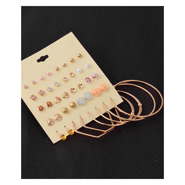 LRC Anting Set Fashion Suit Geometric Alloy Love Flower Earring V15564