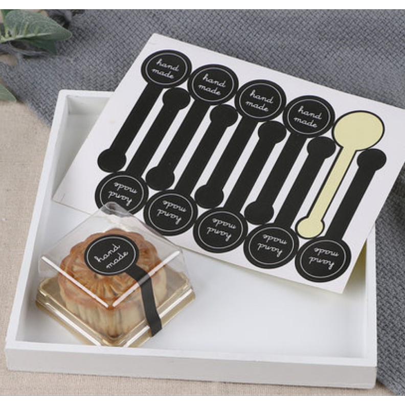 

100 Pcs Hitam Inggris HAND MADE Cake Box Bag Sealing long Sticker