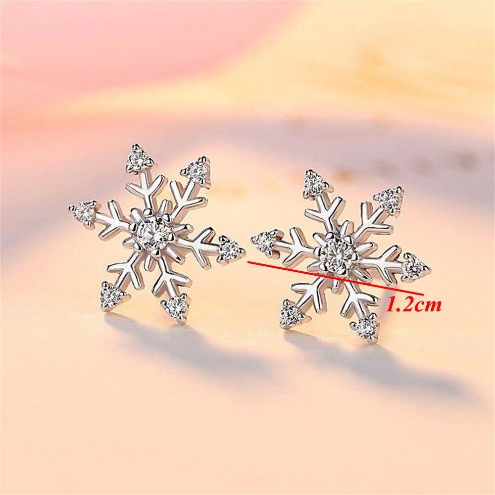 PREVA 1Pair Snowflake Earrings Women Child Christmas Gift Crystal Rhinestones