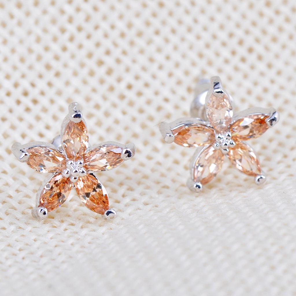 Hu Hu Hu Hu Hu Alat Bantu Pasang Kacamata♡ 1 Pasang Anting Stud Bentuk Bunga Aksen Berlian Imitasi Gaya Korea