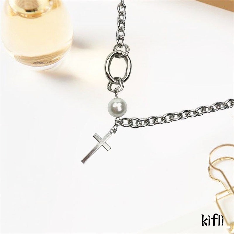 Korea Ins,Cross Kalung Mutiara,Clavicle Chain,Aksesoris Fashion Wanita