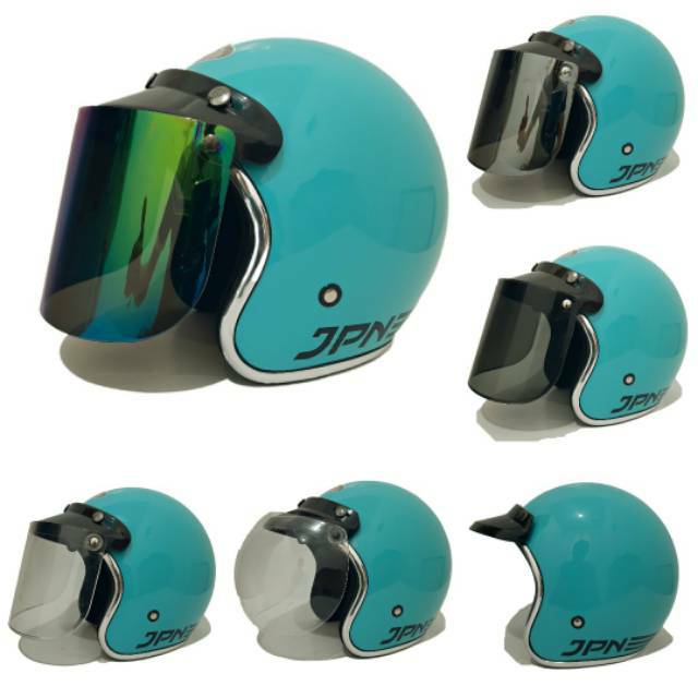 Helm Jpn Retro Aqua Blue Gloss List Chrome