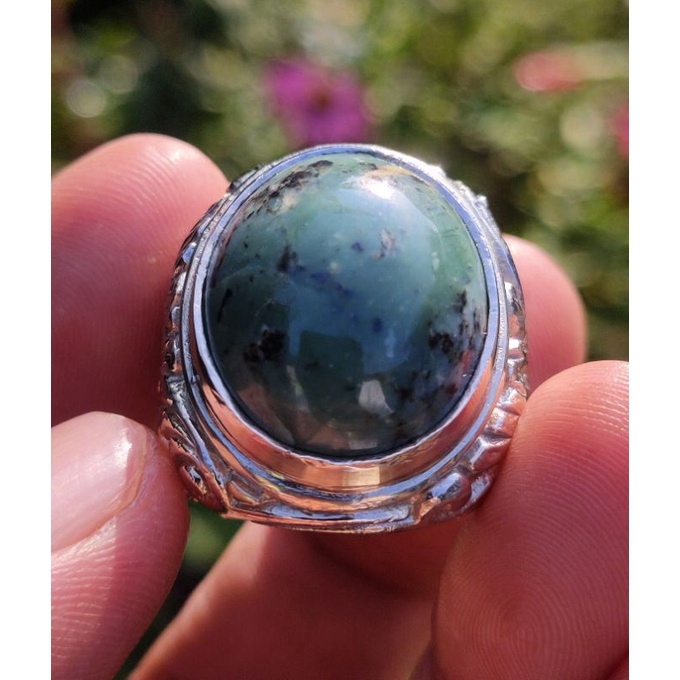 Cincin Batu Akik BADAR BESI HIJAU TOTOL Asli batu alam natural bukan sintetis dyed bukan Yaman garut