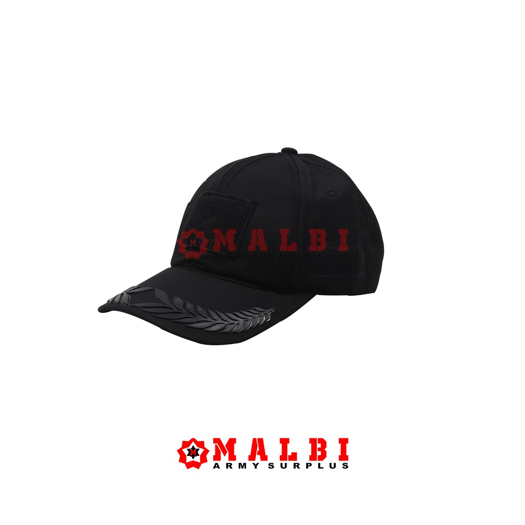 Topi Pamen Velcro Rekat Hitam Motif Padi Pipih