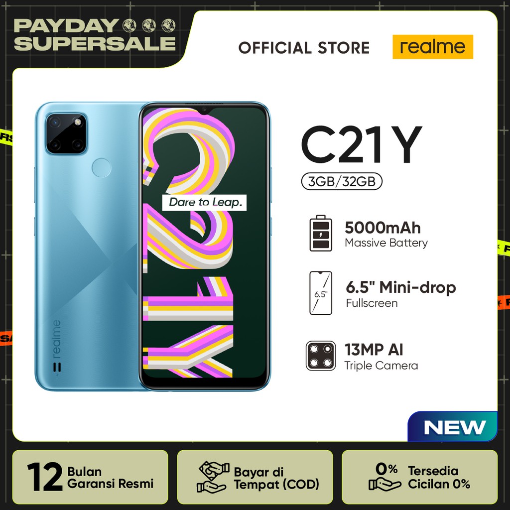 HP realme C21Y 3/32GB [5000mAh, 13MP AI Triple Camera, 6.5