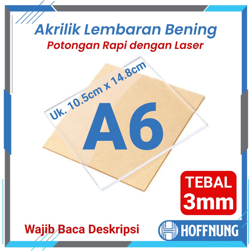 Akrilik Lembaran A6 3mm Bening Transparan Warna Hitam Putih Merah Kuning Hijau Biru Acrylic 3 mm