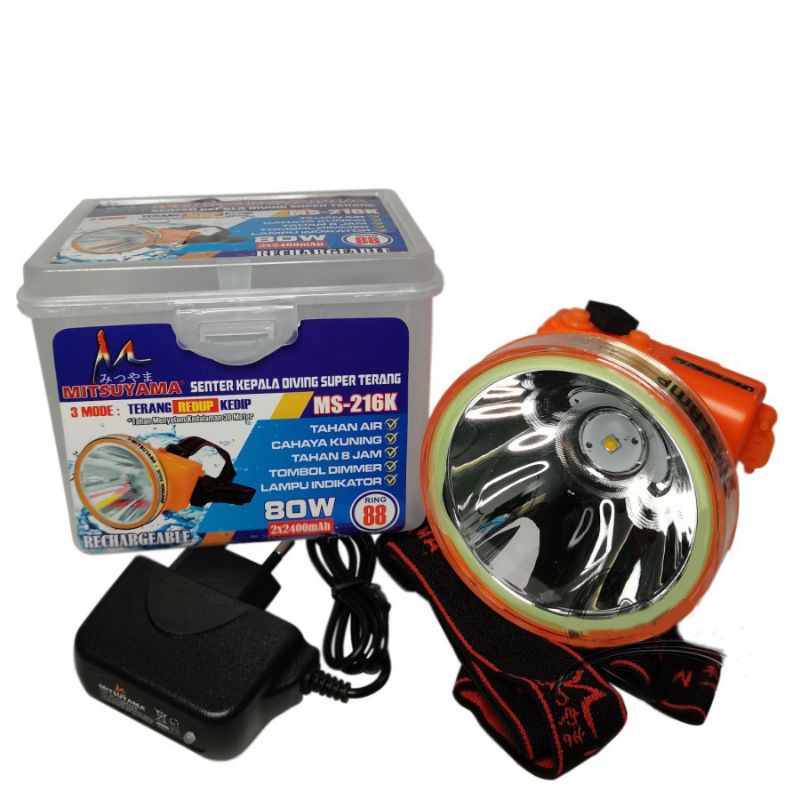 COD Senter Kepala 80 Watt Mitsuyama MS 216K Cahaya Kuning Senter Diving LED - Senter Selam MS-216K