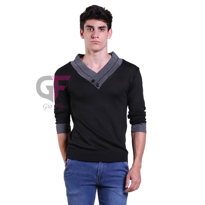 GIOFLO Sweater Pria Distro Leher V Hitam / SWE 750