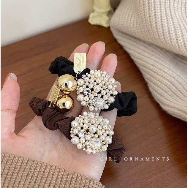 Caliloops Nika Ikat Rambut Korea Karet Pita Scrunchies Berlian Mutiara