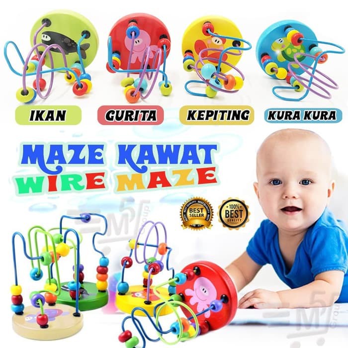 Mainan edukasi bayi, mainan motorik bayi Mainan Puzzle kayu mini round bead alur kawat mini wiremaze