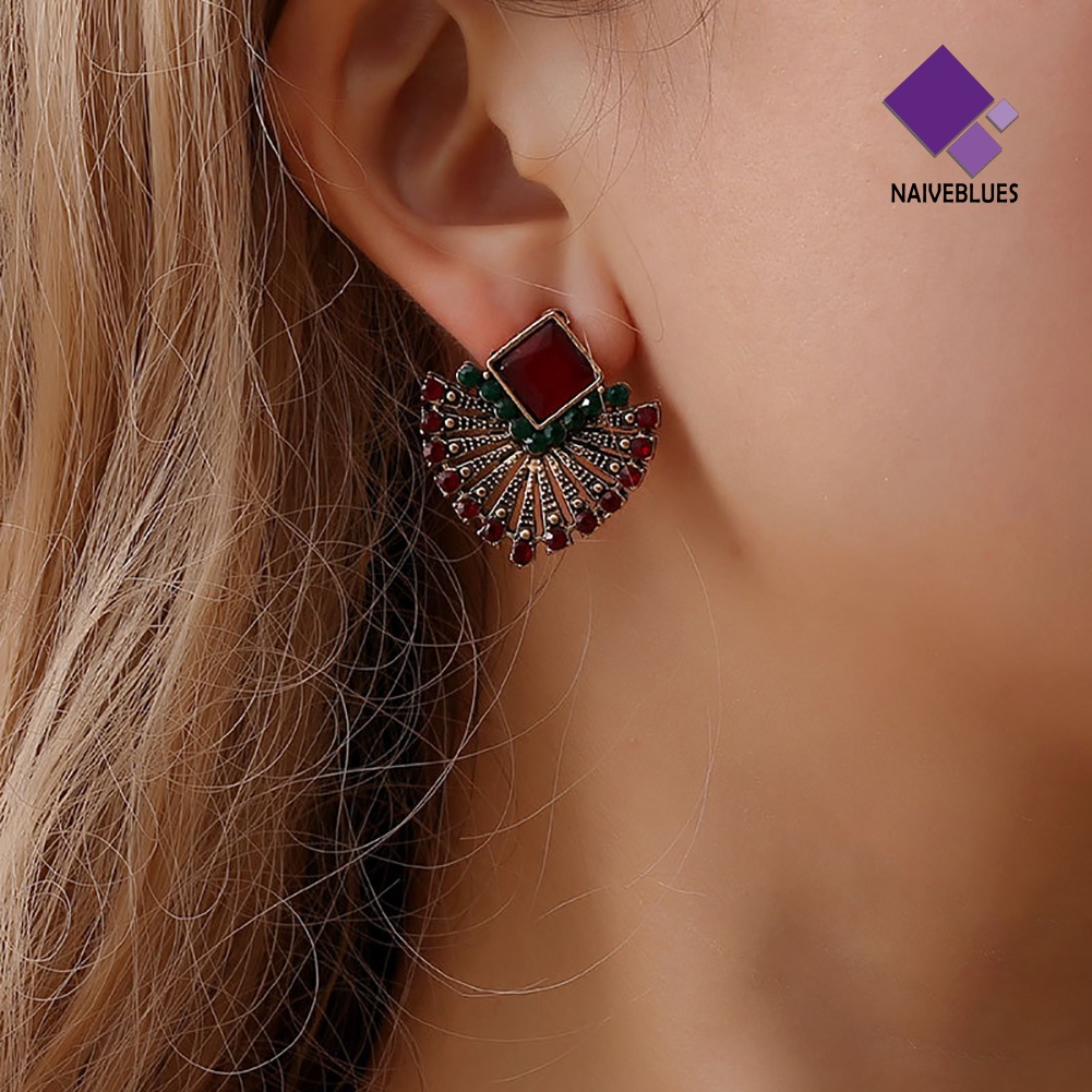 Anting Stud Berlian Imitasi Gaya Vintage Etnik Bohemian Untuk Wanita