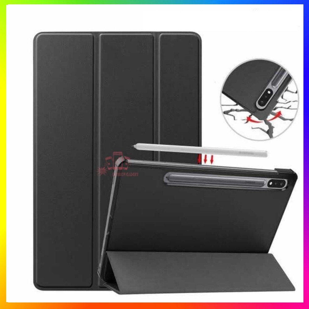 Leather Case Samsung Galaxy Tab S7 Black Case Samsung S7 FE 5G Samsung T870 Samsung T875 Flip Cover Samsung S7 Flipshell sarung Tab Casing Tab Samsung S7 Flipcover Tablet Samsung S7 Sarung Tab Samsung - Hitam