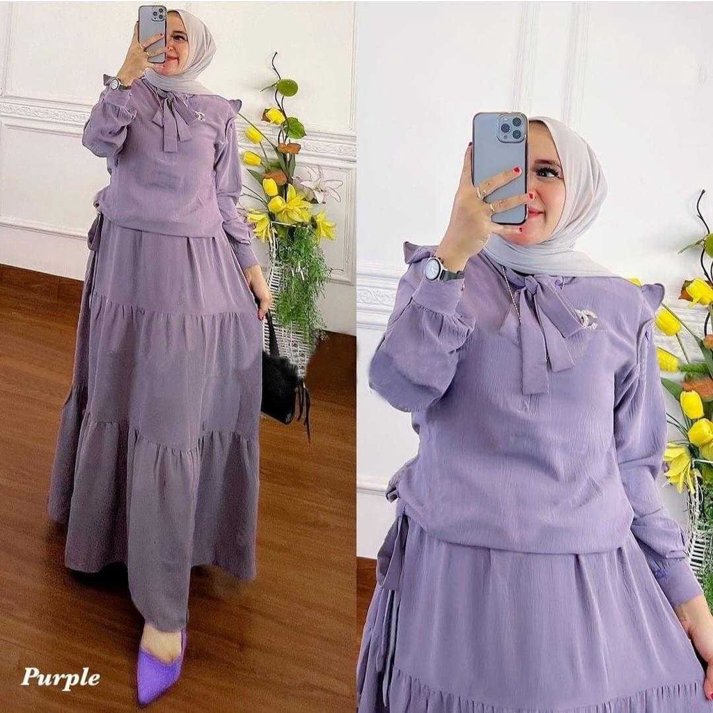 Tunik Tokyo Setelan Wanita Dewasa Fashion Muslim Set kirin Long Tunik Polos jumbo ld 110 XL Murah Tr