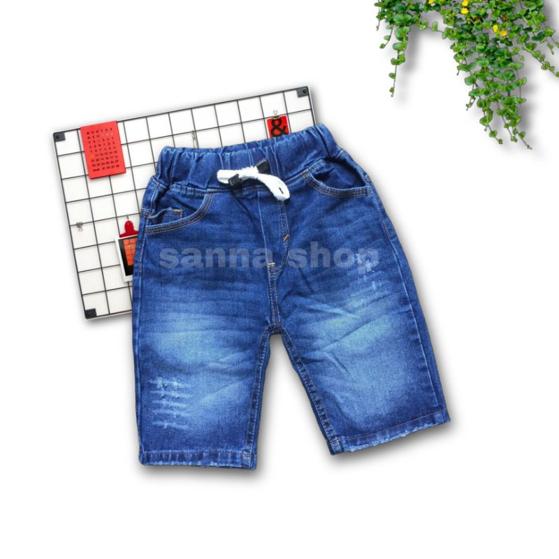 Jeans pendek anak laki-laki umur 6 7 8 tahun, Celana denim pendek motif whisker gaul terbaru anak