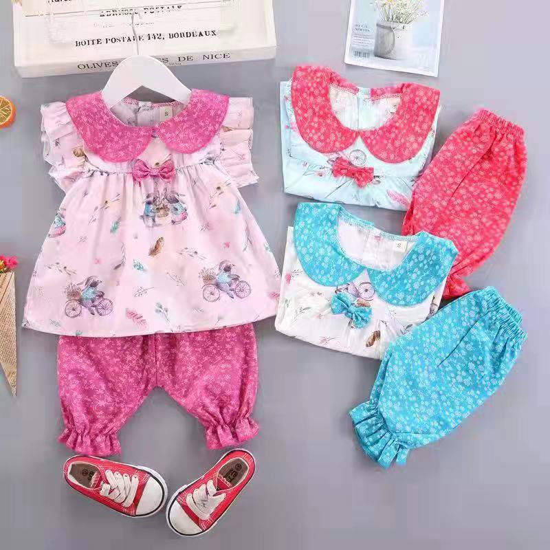 Setelan Anak Perempuan kemeja+celana pendek Set Anak Cewek keren style new arrival import 1-4th