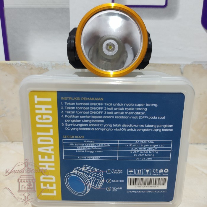 Push on HL-2830 Senter Kepala LED 30 Watt+Bohlam LED 5 Watt PUSH ON HL-2830