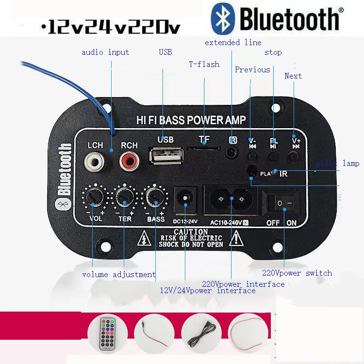 (dalam Stok, Dikirim Dari Jakarta)Amplifiers Untuk 8-12 Inci Speaker AC 220V 12V 24V Penguat Bluetooth Digital Penguat Suara Stereo Papan Subwoofer Dual Mendukung USB TF RemoteControlHIFI Penguat Daya Amplifier【Ready Stock,COD】Super bass