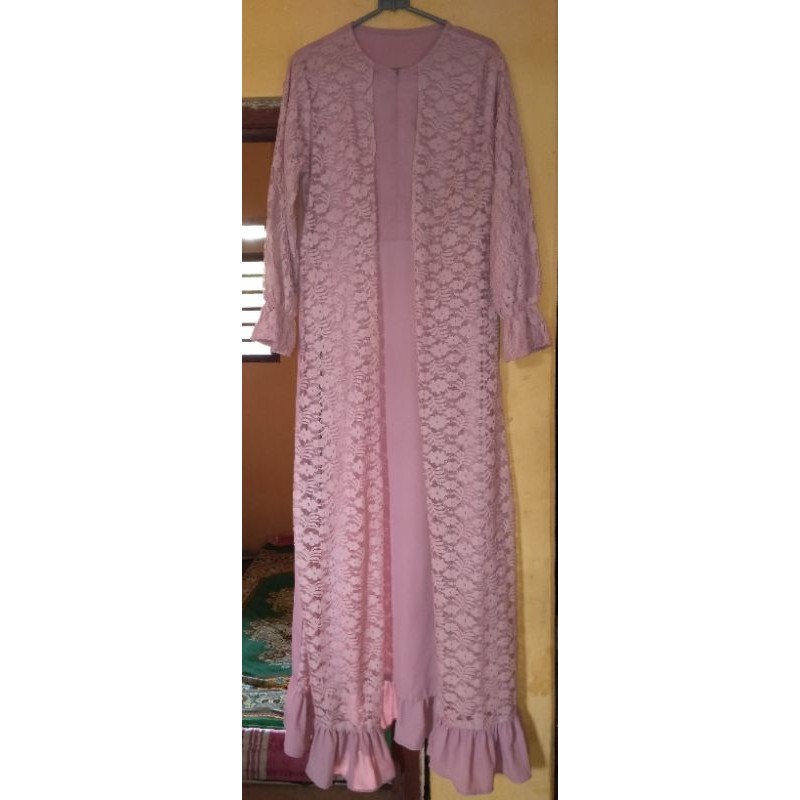 Preloved Gamis Brukat Warna Dusty Pink