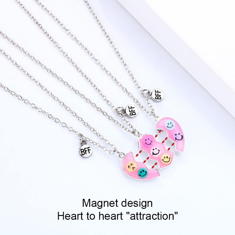 3pcs / Set Kalung Liontin Enamel Magnetik Motif Happy Face Smily Untuk Pria Dan Wanita