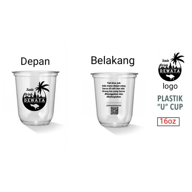 gelas cup oval u 14 oz polos murah