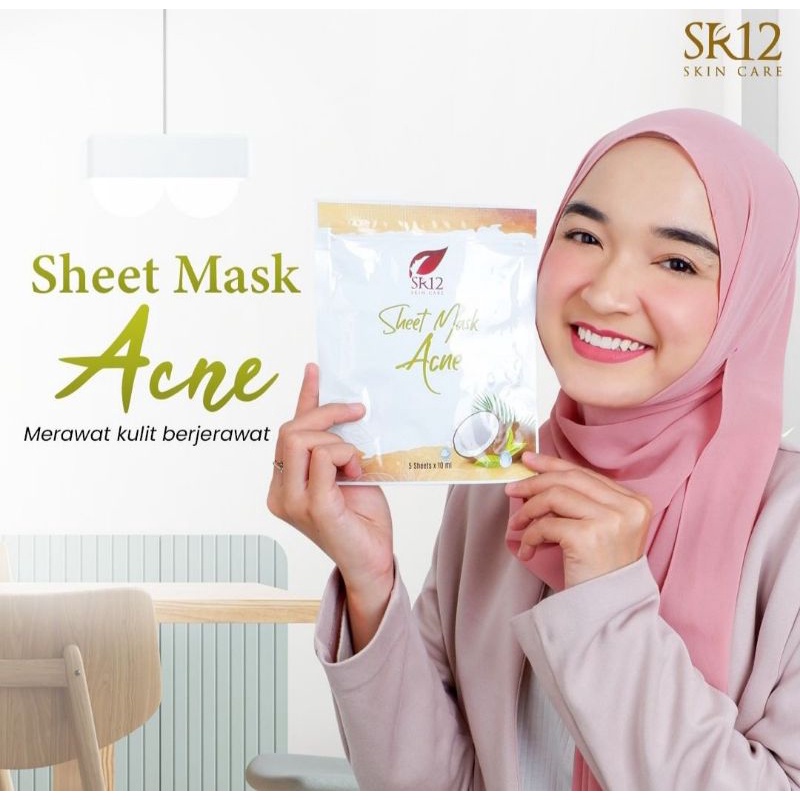 SHEET MASK ACNE SR12 MAKSER WAJAH BERJERAWAT HALAL DAN BPOM